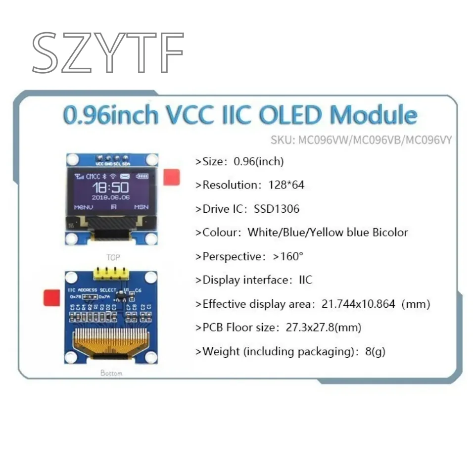 White word OLED series 0.91/0.96/1.3 inch OLED display module IIC I2C SPI 128X64 I2C SSD1306 12864 LCD for arduino