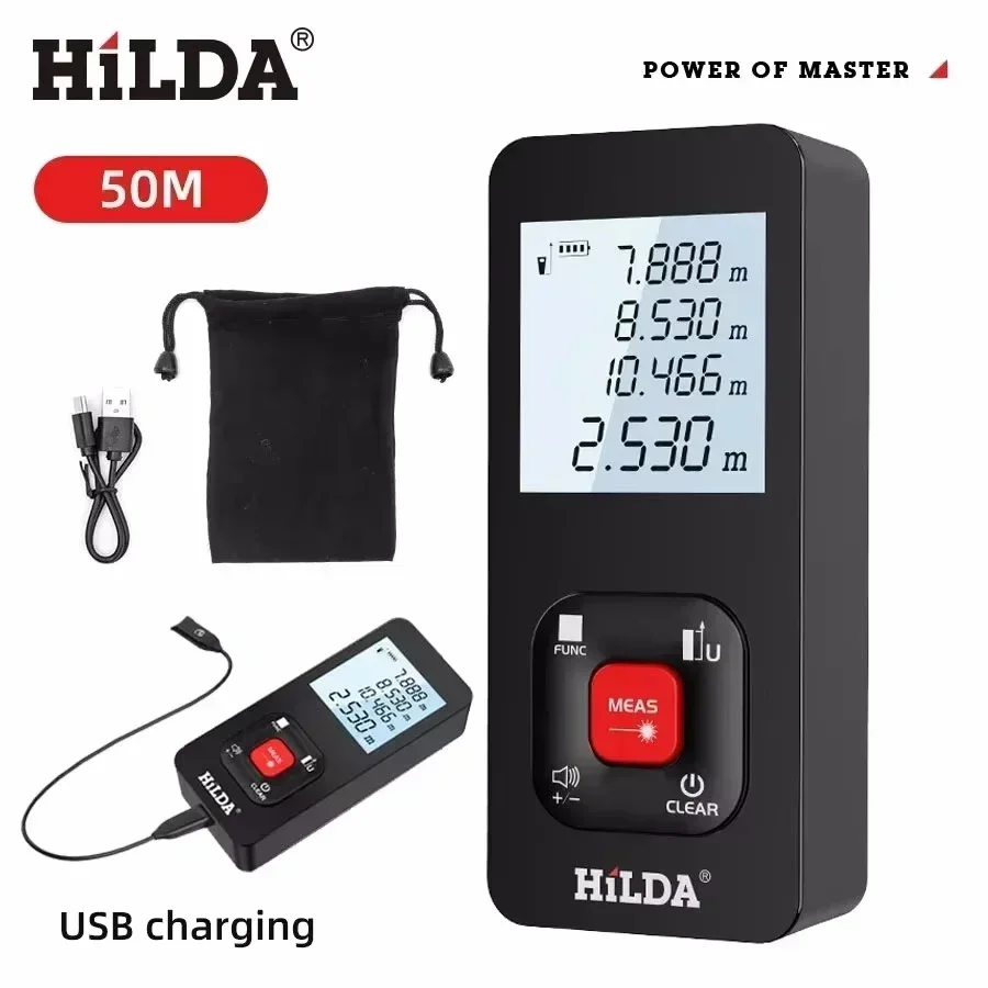 HILDA 50M/100M/120M Telemetro Laser Misuratore di Distanza Laser Nastro Telemetro Edificio Misuratore Professionale Righello Laser Strumento di Prova