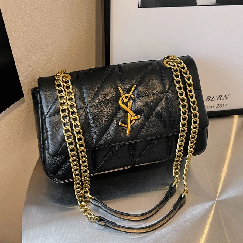 2025nova bolsa de corrente de grade de diamante Xiaoxiangfeng, elegante e versátil, pequena bolsa de ombro diagonal cruzada quadrada nas braços