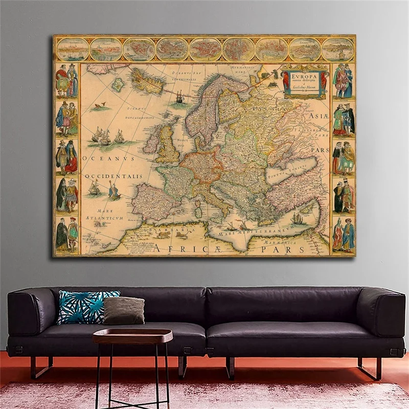 59*42Cm Retro Bản Đồ Không Dệt Vải Canvas Tranh Nghệ Thuật Treo Tường Hình Vintage Áp Phích Và In Hình Phòng Khách trang Trí Nhà Đồ Dùng Học Tập