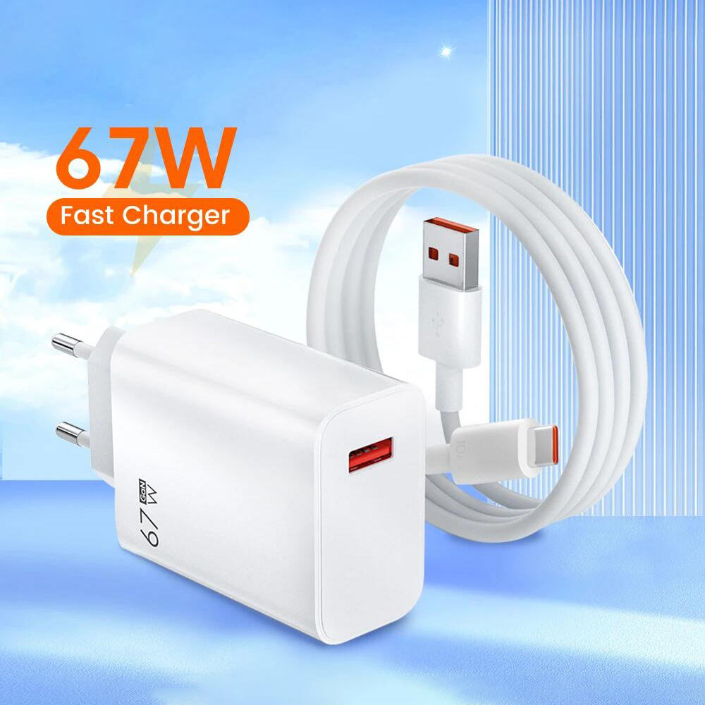 67W GaN USB Charger Fast Charging EU/US/UK Plug Charger Adapter For iPhone Samsung Xiaomi Huawei 10A Type C Quick Charge Cable
