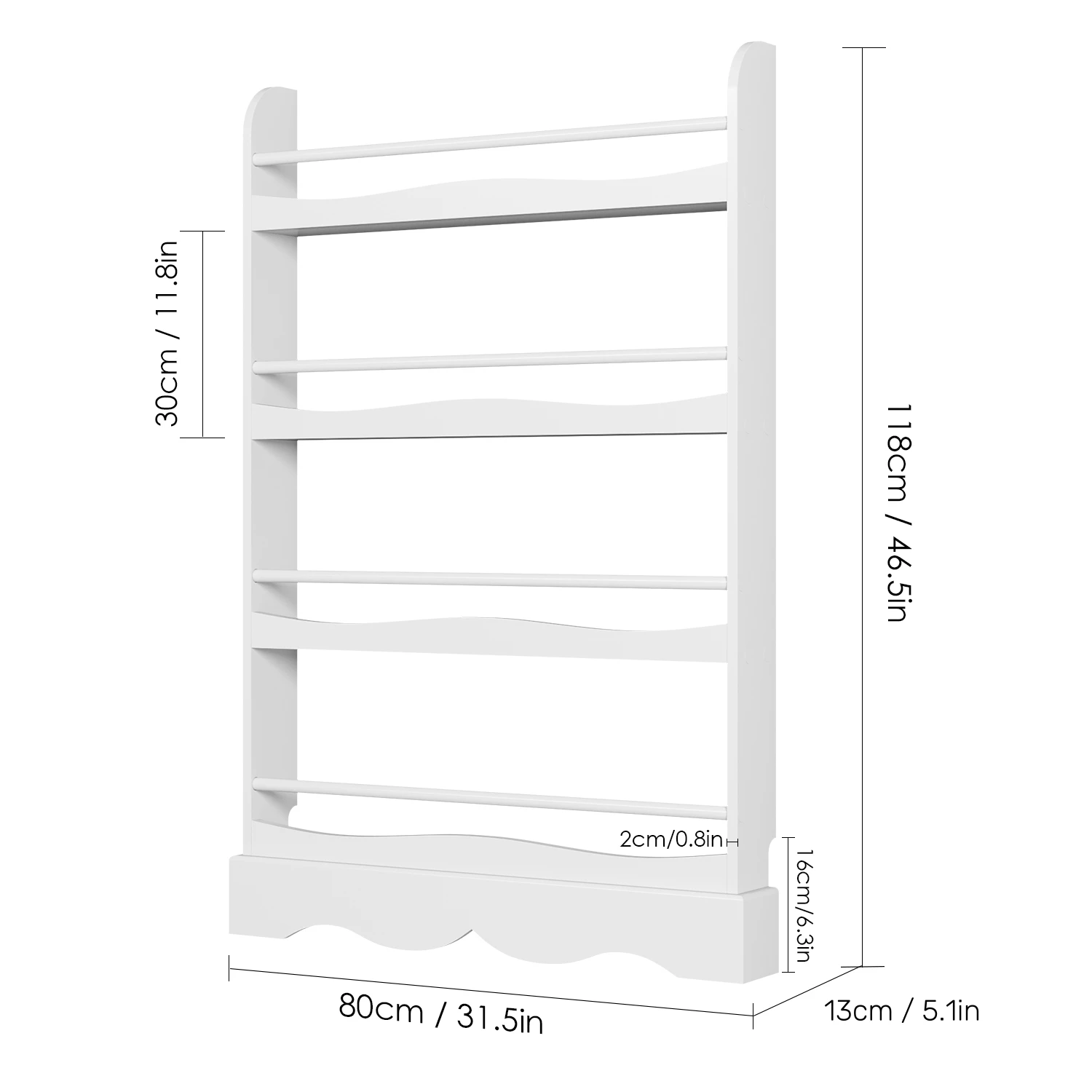Getone Libreria per bambini, libreria per bambini a 4 livelli, espositore bianco ripiani autoportanti 118x80x11,5 cm