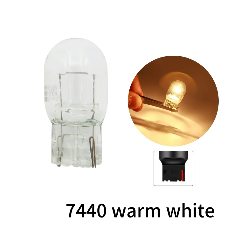 10 pçs t20 w21w 7440 lâmpada lateral do carro vidro transparente lâmpada halógena freio parar luzes traseiras branco luz de advertência girando lâmpada automática