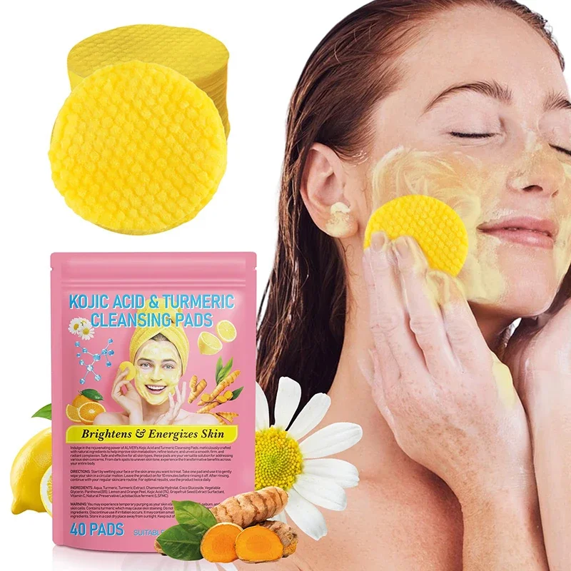 Almofadas de limpeza esfoliantes de ácido kójico de cúrcuma, limpeza facial suave e eficaz, desbota manchas escuras, toalhetes de limpeza de banheiro
