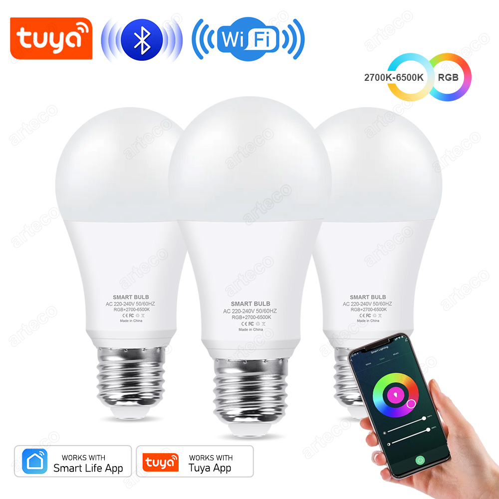 Tuya Bluetooth Smart LED Birne WiFi Glühbirnen Dimmbare Scheinwerfer Birne 15W E27 RGB + CW + WW LED Farbwechsel Lampe Für Wohnkultur