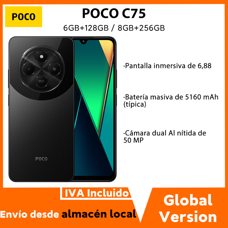 Versão Global POCO C75 Smartphone Helio G81-Ultra Imersivo Ecrã de 6,88” Bateria de 5160mAh (típica) Câmara dupla de 50MP nítida