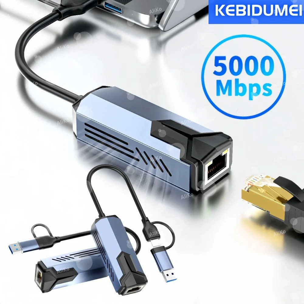 Ethernet-адаптер 5000 Мбит/с 5G USB 3.0 типа C к сетевой карте RJ45 Проводной Ethernet-гигабитный адаптер Lan Card Hub для MacBook iPad