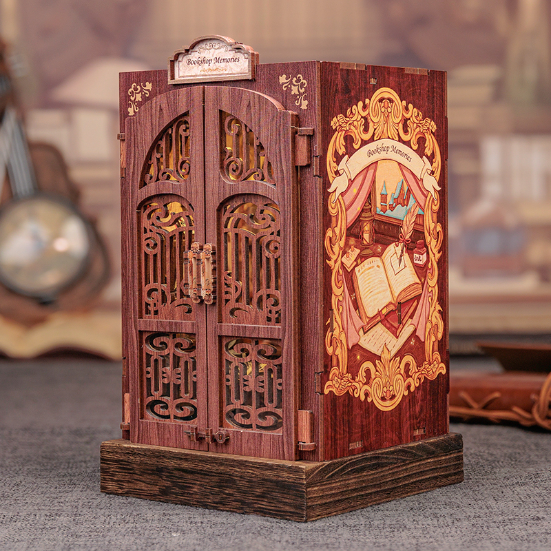 CUTEBEE DIY Book Nook Kit Miniaturowy drewniany domek dla lalek z lekką półką na książki Model dekoracji na prezenty Wspomnienia z księgarni