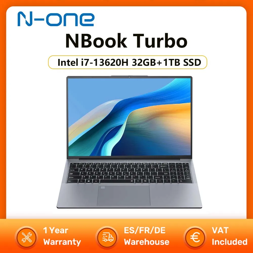 N-one NBook Turbo Intel i7-13620H Laptop da gioco da 16 pollici Computer SSD da 32 GB + 1 TB 1920 * 1200, 5000 mAh, Wi-Fi 5, Bluetooth 4.2,10C/16T