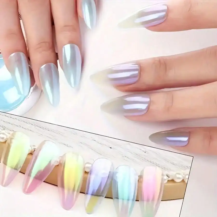 6 ชิ้น Shimmering Aurora Nail Powder - Multichrome Metallic Mirror Effect, Chameleon Gel Polish - Transforming Holographic