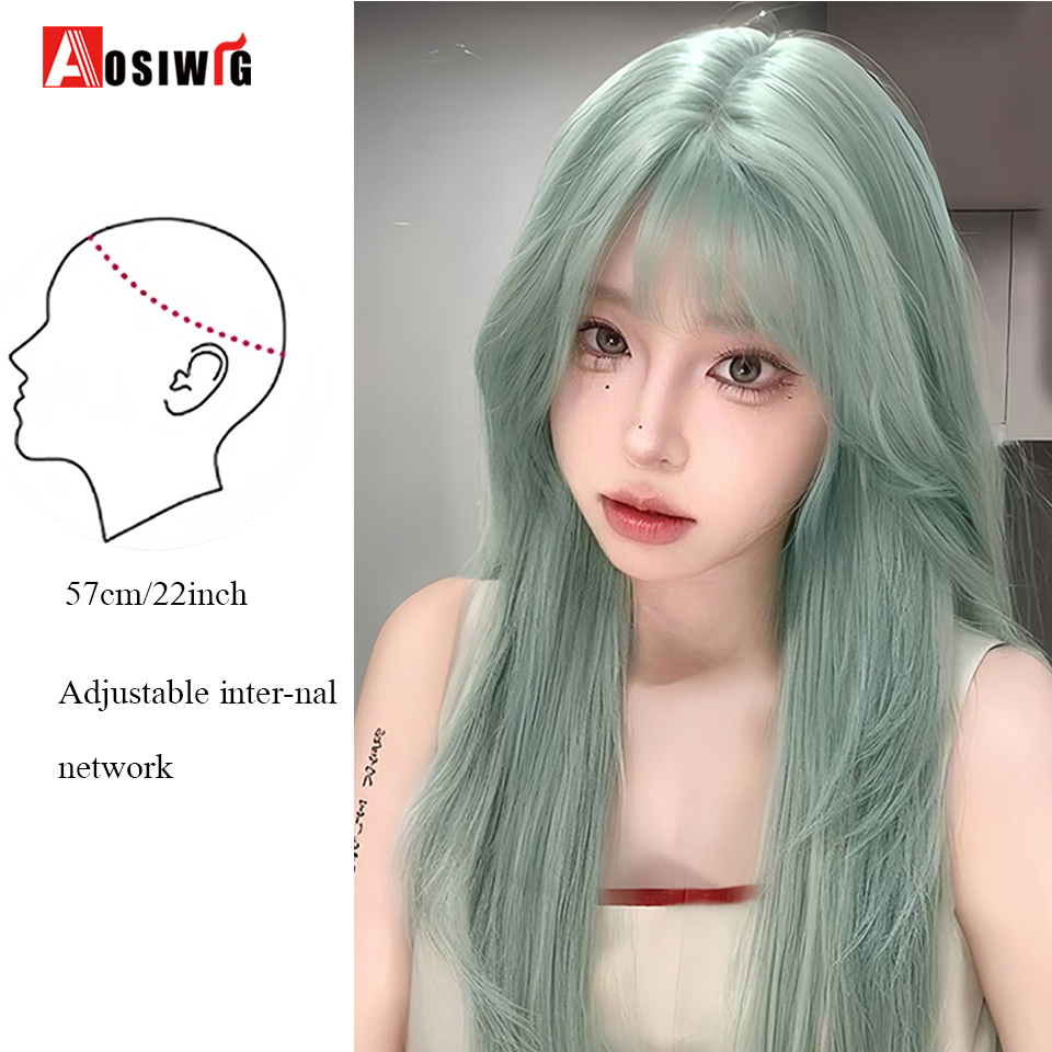 Aosi-合成ロングヘアウィッグ,女性用,オンブルブラウンウィッグ,エアバン,コスプレ,ロリータ,日常使用,ファッション