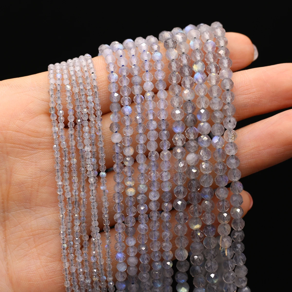 2/3/4mm 천연 석재 라운드면 처리 된 비즈 플래시 Labradorite 스페이서 비즈 쥬얼리 만들기 DIY 목걸이 팔찌 액세서리