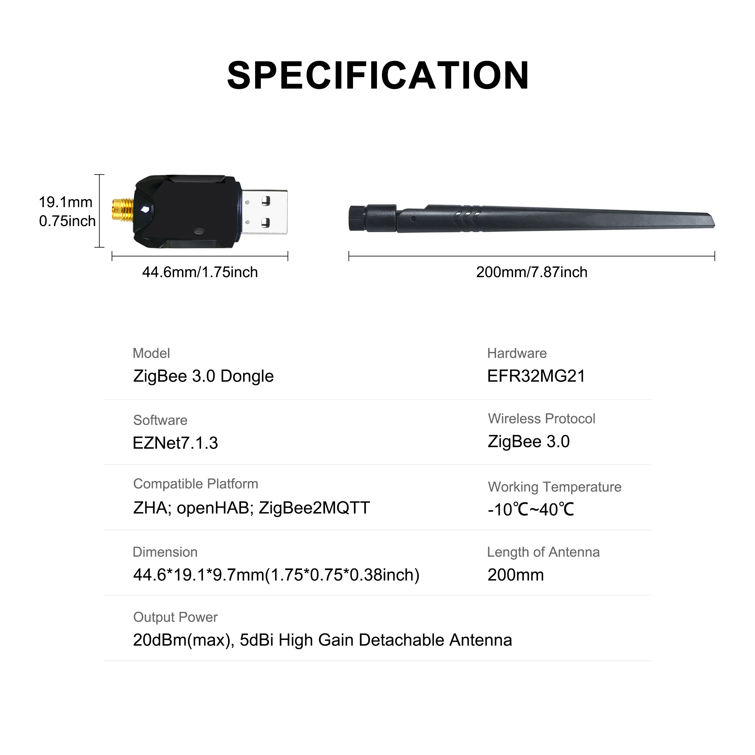 GIRIER ZigBee 3.0 Dongle USB Gateway, Universal ZigBee Gateway con Antena Compatible con Home Assistant OpenHAB ZigBee2MQTT