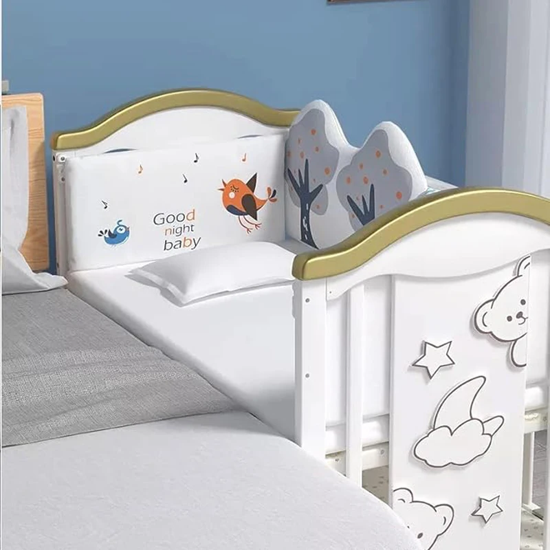 1M Wood Baby Crib With Mosquito Net And Diaper Table , Bedding Set, Baby Cot, Bed, Rocker Mattress  Multifunctional Child Bed