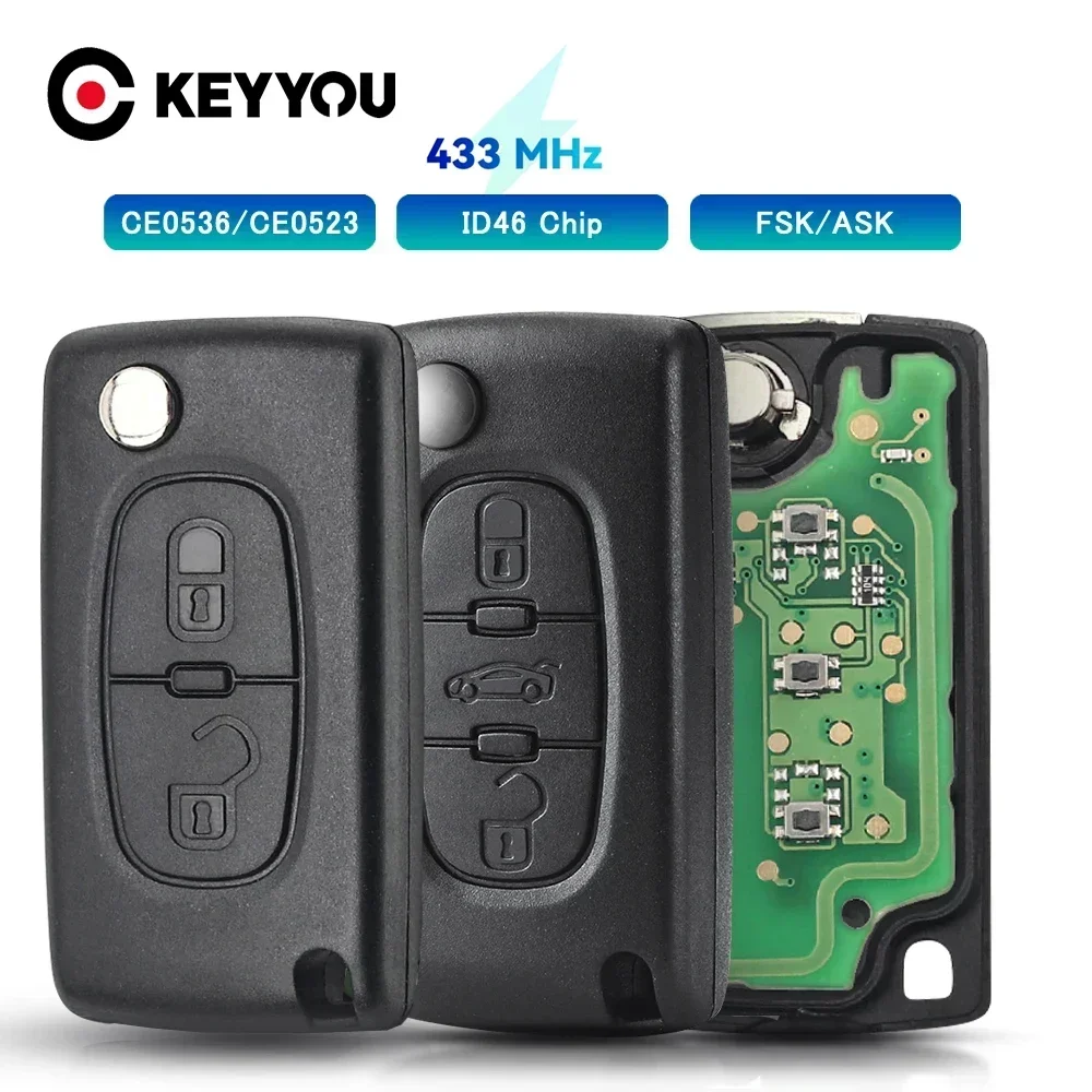 KEYYOU NOWOŚĆ Dla Citroen C4 C5 C6 C8 Xsara Picasso Dla Peugeot 107 207 307 308 CE0536/0523 Zdalny kluczyk samochodowy ASK/FSK 434Mhz