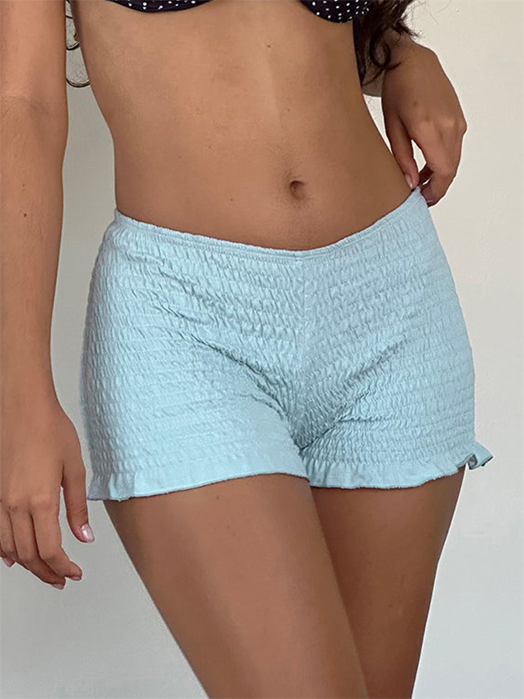 CHRONSTYLE-pantalones cortos fruncidos para mujer, Shorts ajustados de cintura elástica, informales, con volantes de Color sólido, y discoteca para fiesta, verano, 2024