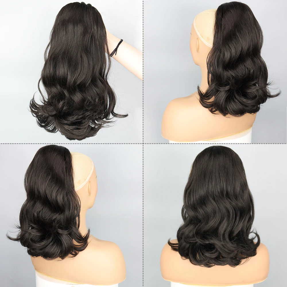 NICESY Tổng Hợp Đuôi Bị Cong Vênh 18 "Kinky Dây Rút Quăn Ponytail Sợi Tóc Với 2 Clip Phần Mở Rộng Tóc Tự Nhiên Màu Đen Cho Phụ Nữ