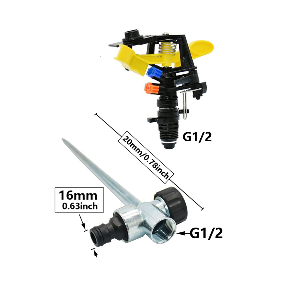 Aspersores de chorro giratorios de 360 grados, boquillas basculantes de doble salida, rosca macho de 1/2 "para riego de césped y granja de jardín