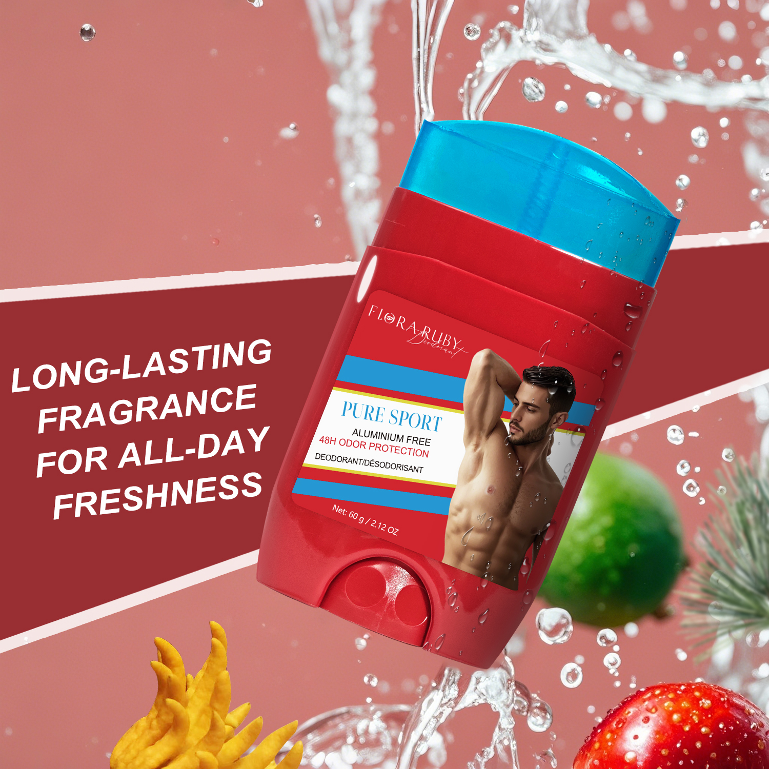 Aluminum Free Deodorant Men,High Endurance,48H Sweat Defense & Odor Protection,Freshness & Lasting,Pure Sport Scent