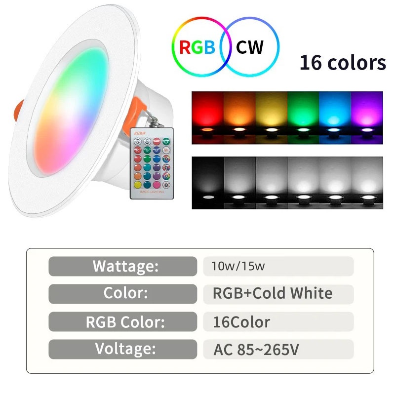 Tuya bluetooth inteligente lâmpada de teto interior redondo recesso ponto led controle app 10w 15 rgbcw mudança cor regulável luz teto