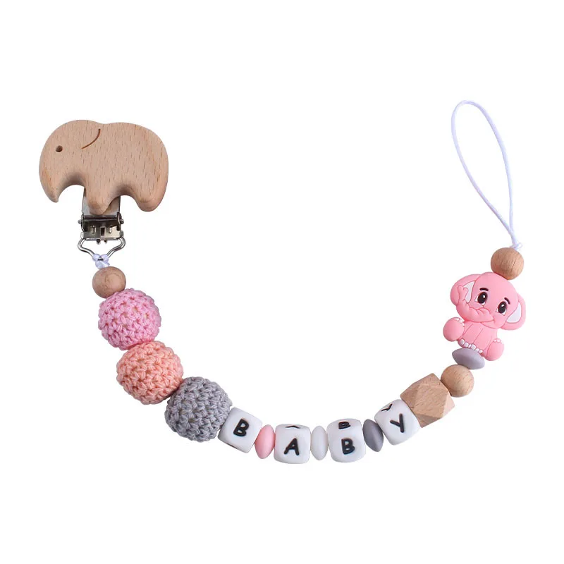 Personalized Name Baby Pacifier Clips Cartoon Toddler Soother Accessories Elephant Custom Dummy Clip Newborn Teether Shower Gift
