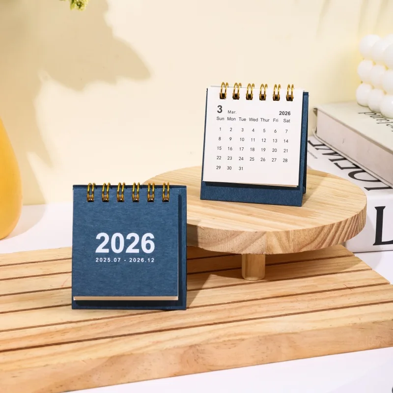Portable Simplified Mini Calendar 2026 Unprinted 180° Page Flip Desktop Ornament Check-in Plan Style Calendar