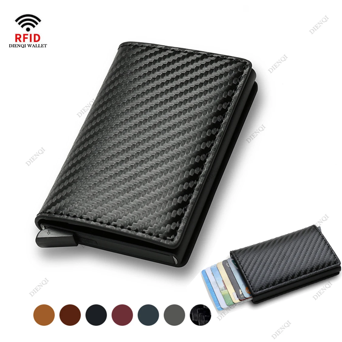 Porta carte di credito in fibra di carbonio Portafogli da uomo di marca Rfid Black Magic Trifold Mini portafoglio sottile in pelle Borsa per soldi piccola Portafogli maschili