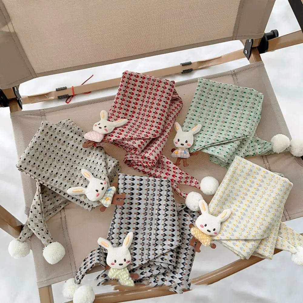 Bufanda suave y fina para niños, bufandas triangulares de algodón con bonito conejo, estampado cómodo de llevar, pañuelo para el cuello para niños, otoño