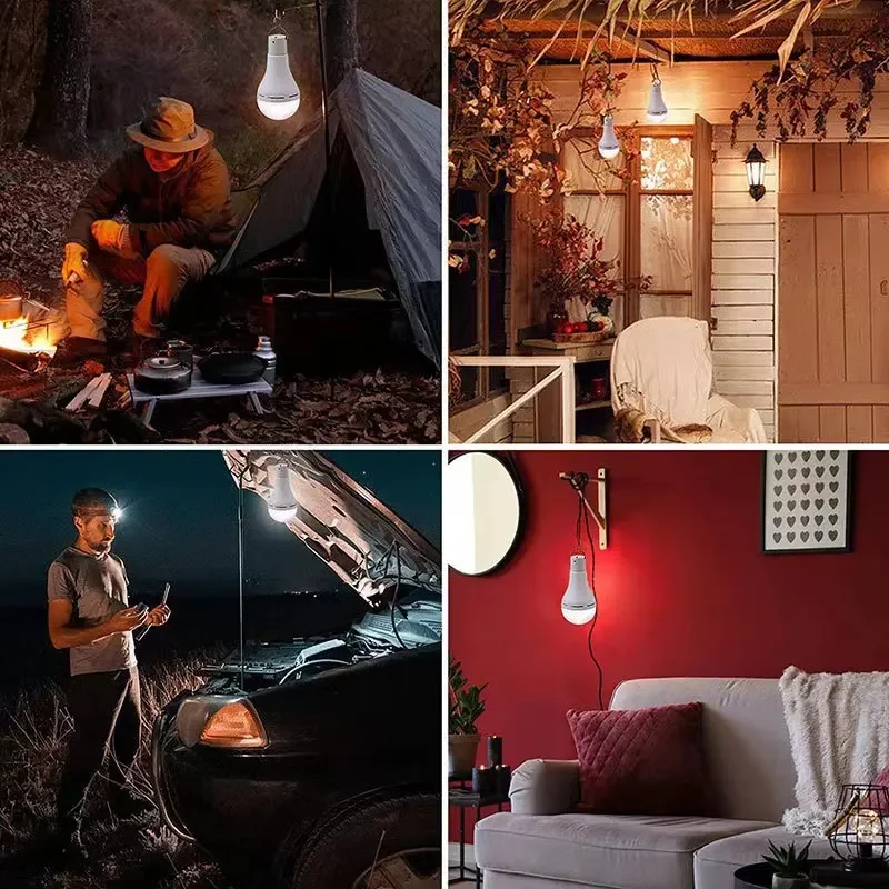 LED Solar Lamp Bulb Outdoor Waterproof Portable Solar Garden Hanging Light Hiking Fishing Emergency Lights