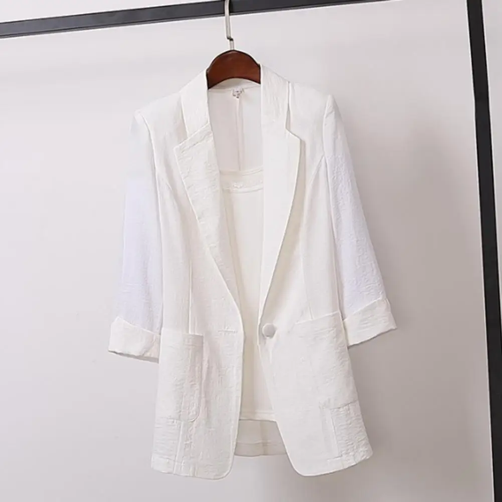 Frühling Sommer Dünne Mode Langarm Turndown Kragen Patten Taschen Klassische Frauen Lose Beiläufige One Button Blazer