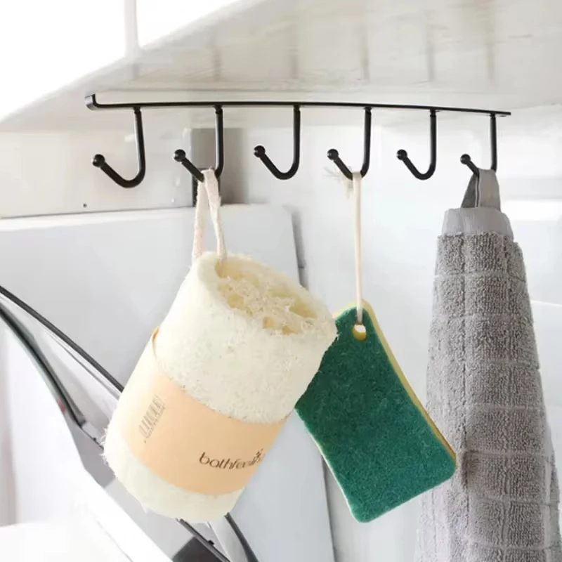 6 Hook Coffee Cup Mug Holder Black White Hooks Shelf Multifunction Kitchen Cabinet Sundries Organizer Storage Hanger