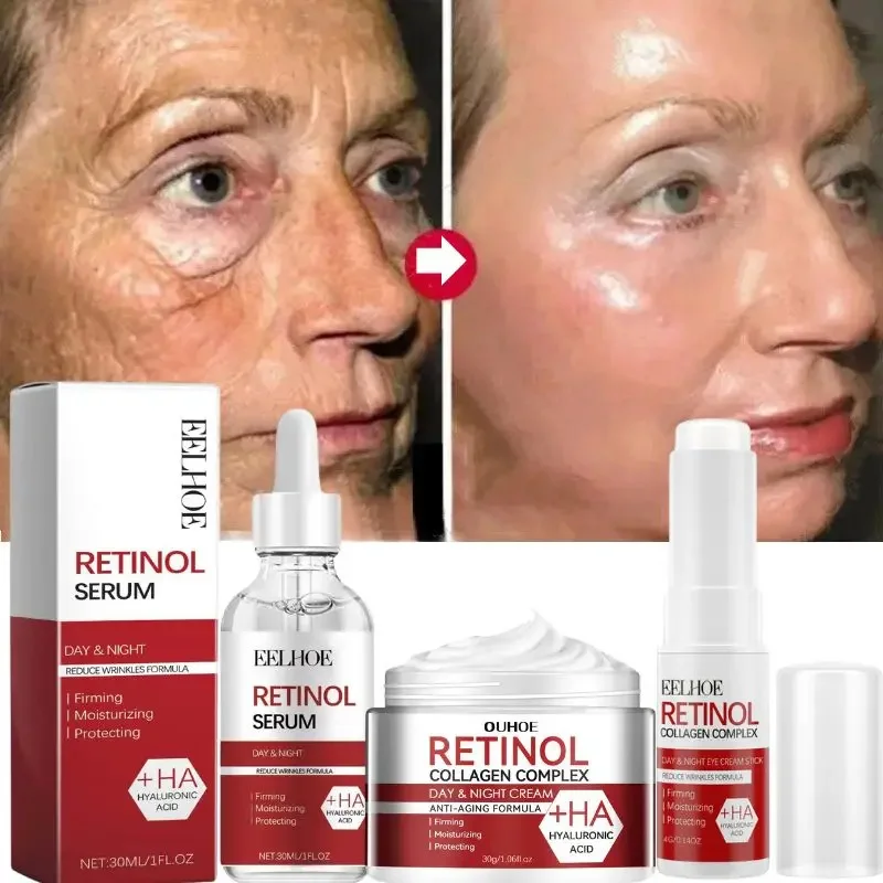 Retinol removedor de rugas rosto conjunto instantâneo endurecimento levantamento anti-envelhecimento soro desvanece-se linhas finas clareamento coreano produtos de cuidados com a pele