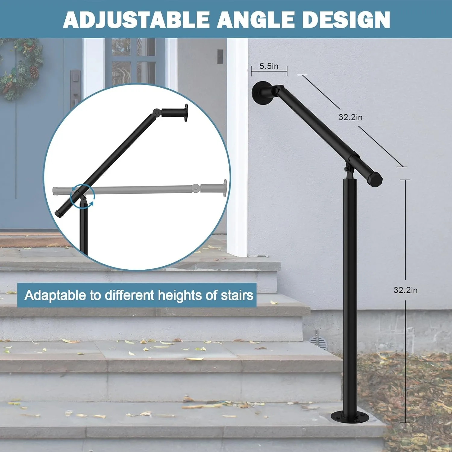 Hand Rails for Outdoor Steps,Metal Deck Railing Kit Fits 1 to 3 Steps,Railings for Outdoor Steps for Concrete,Porch Railing