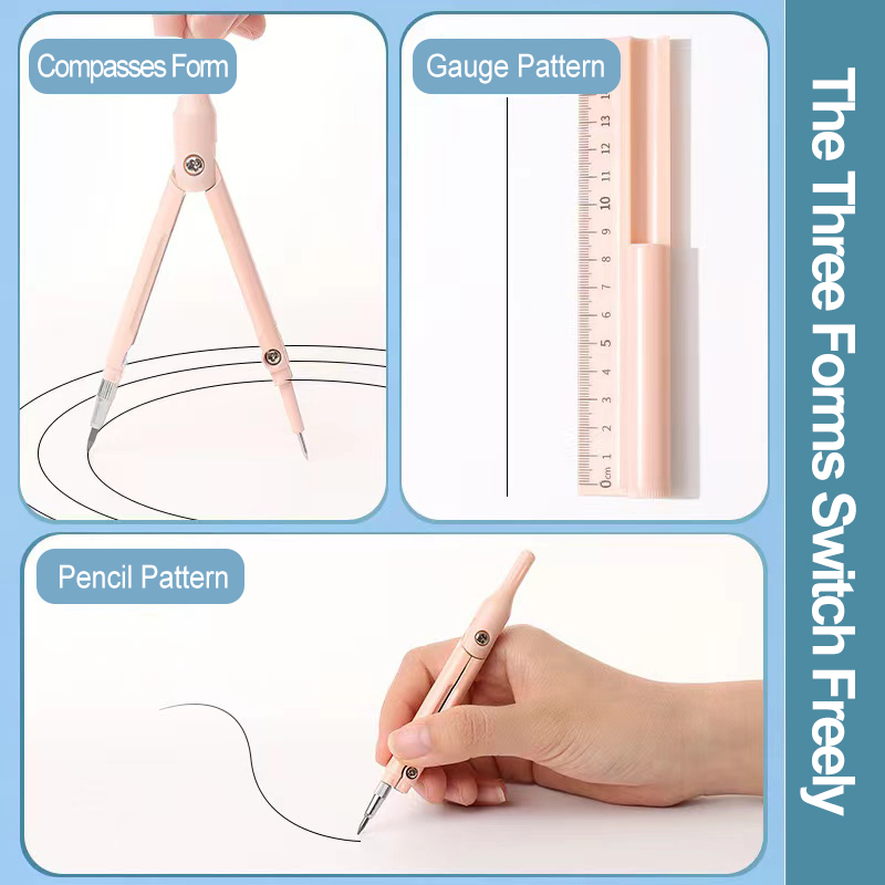 Bolígrafo con brújula multifuncional, lápiz 3 en 1, diseño de dibujo de doble uso, papelería para estudiantes, herramienta de dibujo para exámenes