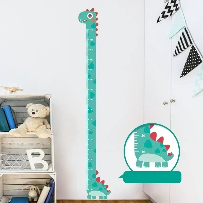 Pegatina de pared medida de altura de animales de dibujos animados, papel tapiz de dinosaurio unicornio para habitación de niños, guardería, tabla de crecimiento de regla de crecimiento infantil