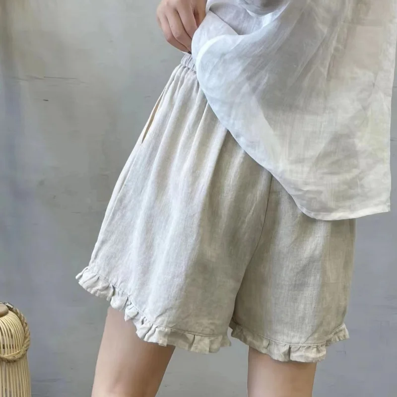 Babados shorts feminino M-4XL doce solto vintage estilo coreano verão casual temperamento faculdade simples all-match moda clássico