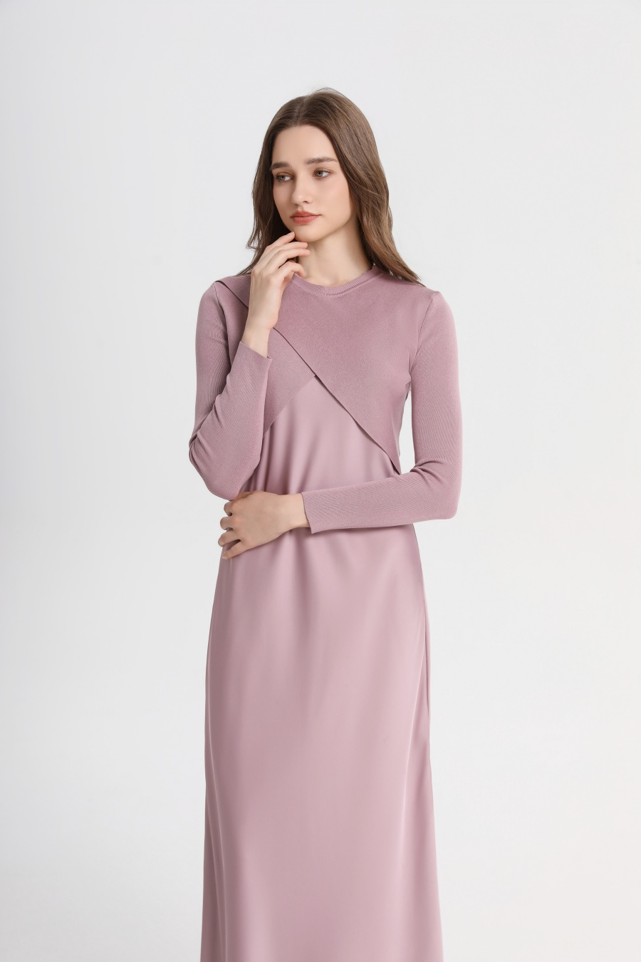 AS 2025 spring summer elegance satin dress + knitted top match set maxi floor length woman clothes