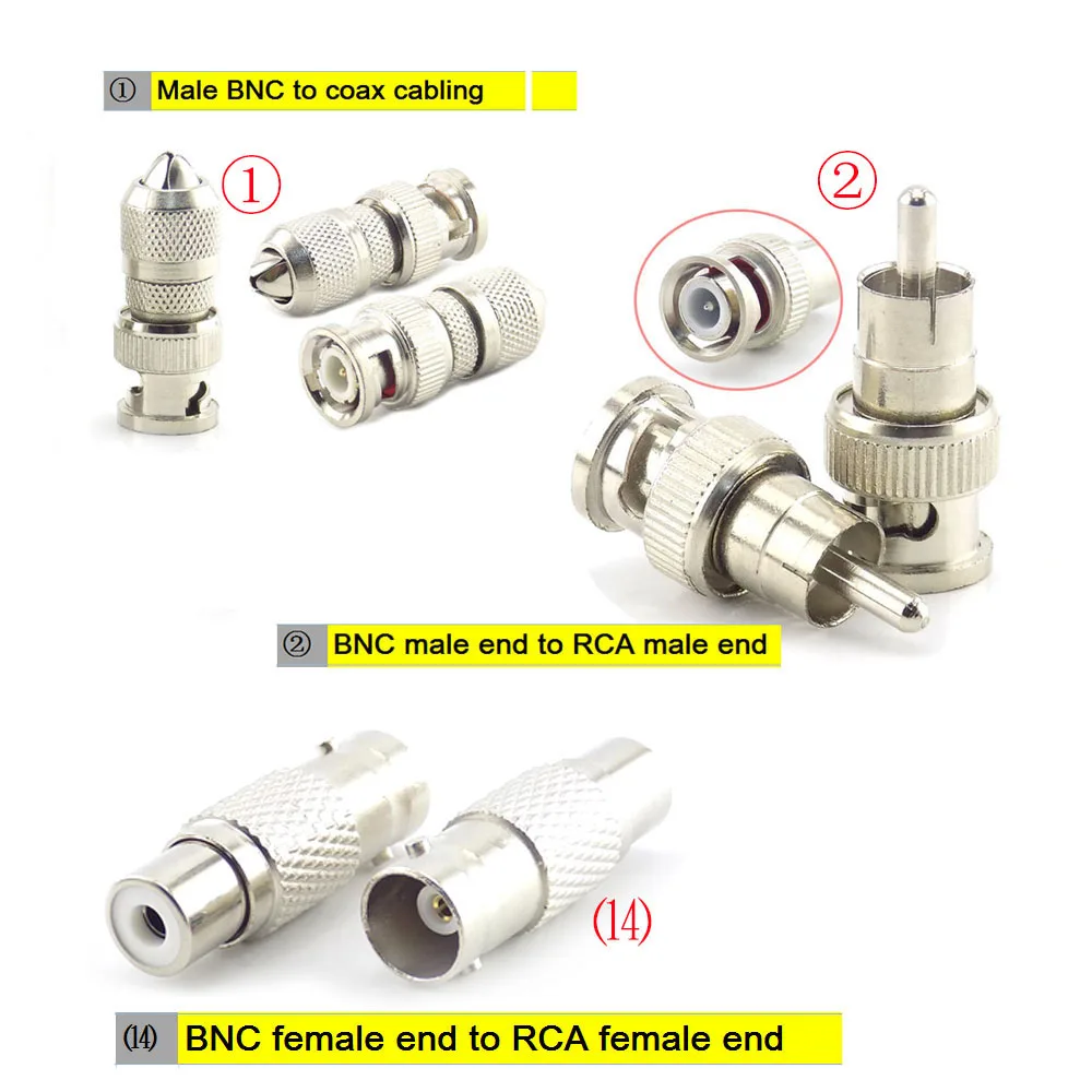 1 Uds BNC RCA macho hembra a BNC RCA macho hembra adaptador enchufe Cable coaxial Video audio cable convertidor conector para cámara CCTV E1