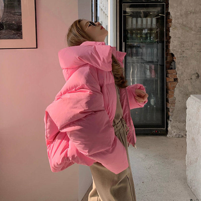 Chaqueta de invierno de gran tamaño para mujer, Parkas cortas con capucha, Parkas informales de Color sólido, abrigos acolchados de algodón cálidos y gruesos para mujer