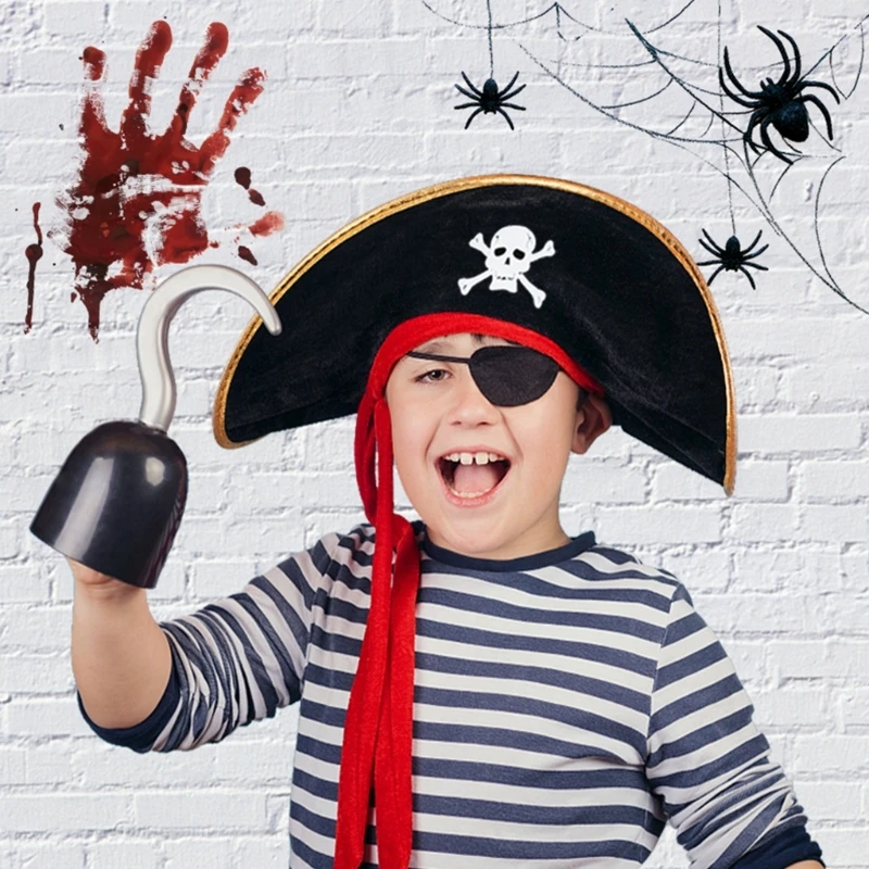 อุปกรณ์เสริมปาร์ตี้หมวก Tricorn สีดำอ่อน ธีมการแต่งตัวสีดำหรูหราปาร์ตี้โจรสลัด