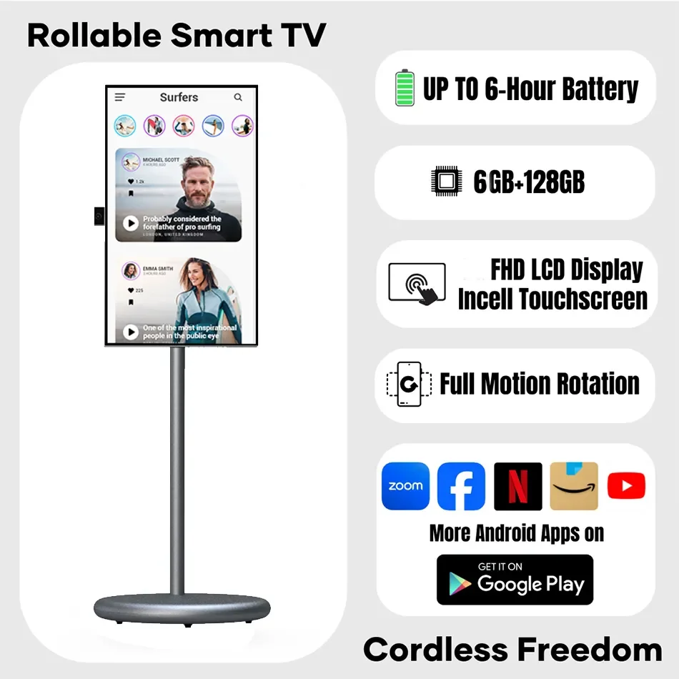 ทีวีหน้าจอสัมผัส Android 13 Global 27", 8 Core Cpu 8G+128G แท็บเล็ต, ขาตั้งแบบถอดได้, กล้องซ่อน 8Mp เครื่องสตรีมมิ่งสด