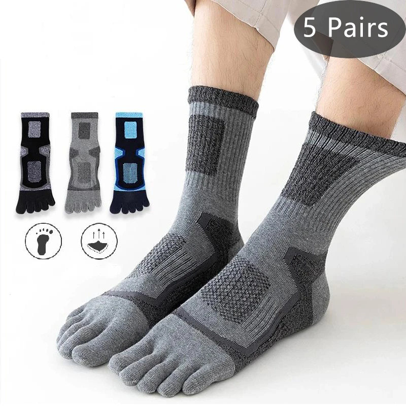 5 Paar Zehensport-Kurzsocken für Herren, dickes Kompressionsnetz, langlebig, für Fitness, Fahrrad, Laufen, Outdoor, Basketball, Reisen, 5-Finger-Socken