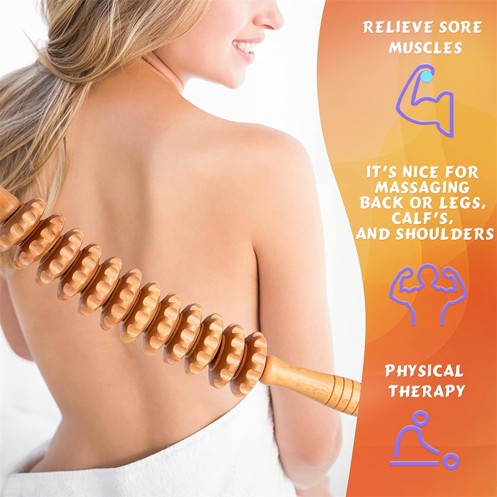 Natuurlijke gebogen houten massageroller voor taille en dij, multifunctionele lichaamsroller voor vermindering van cellulitis en spierspanning