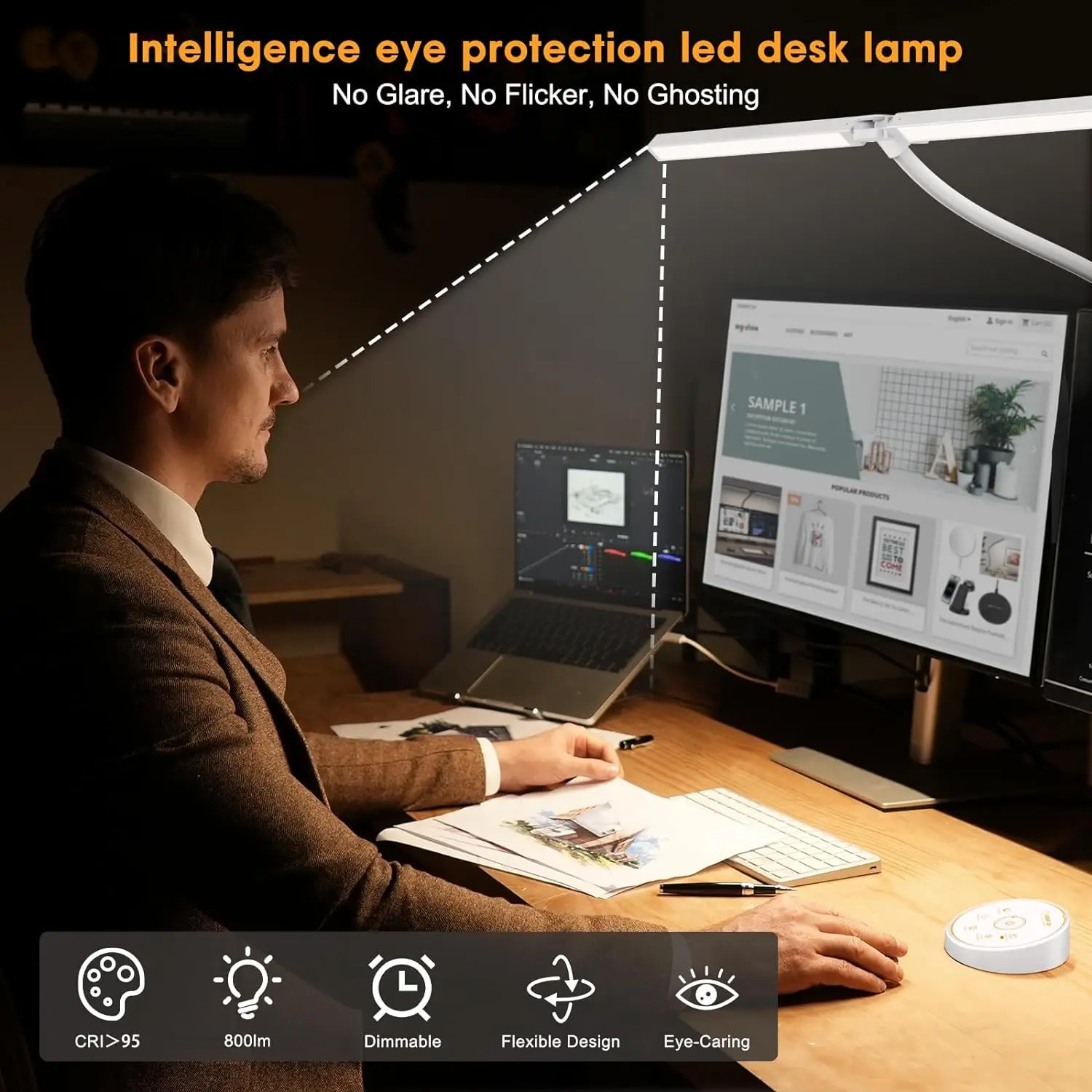 Lámpara de escritorio LED, lámparas de escritorio de arquitecto de doble/simple cabezal, luz de escritorio para el cuidado de los ojos, lámpara de cuello de cisne ajustable regulable continua