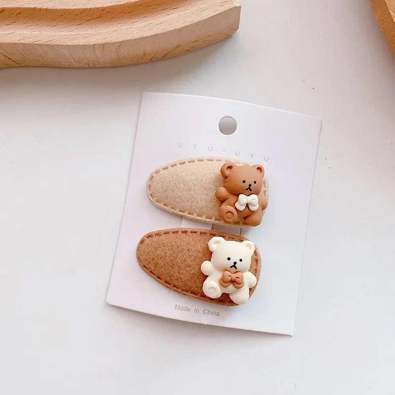 2 unids/set de pinzas para el cabello de Color café de dibujos animados de estilo coreano, bonito oso para bebés y niños, pasadores, accesorios para el cabello para niñas y niños