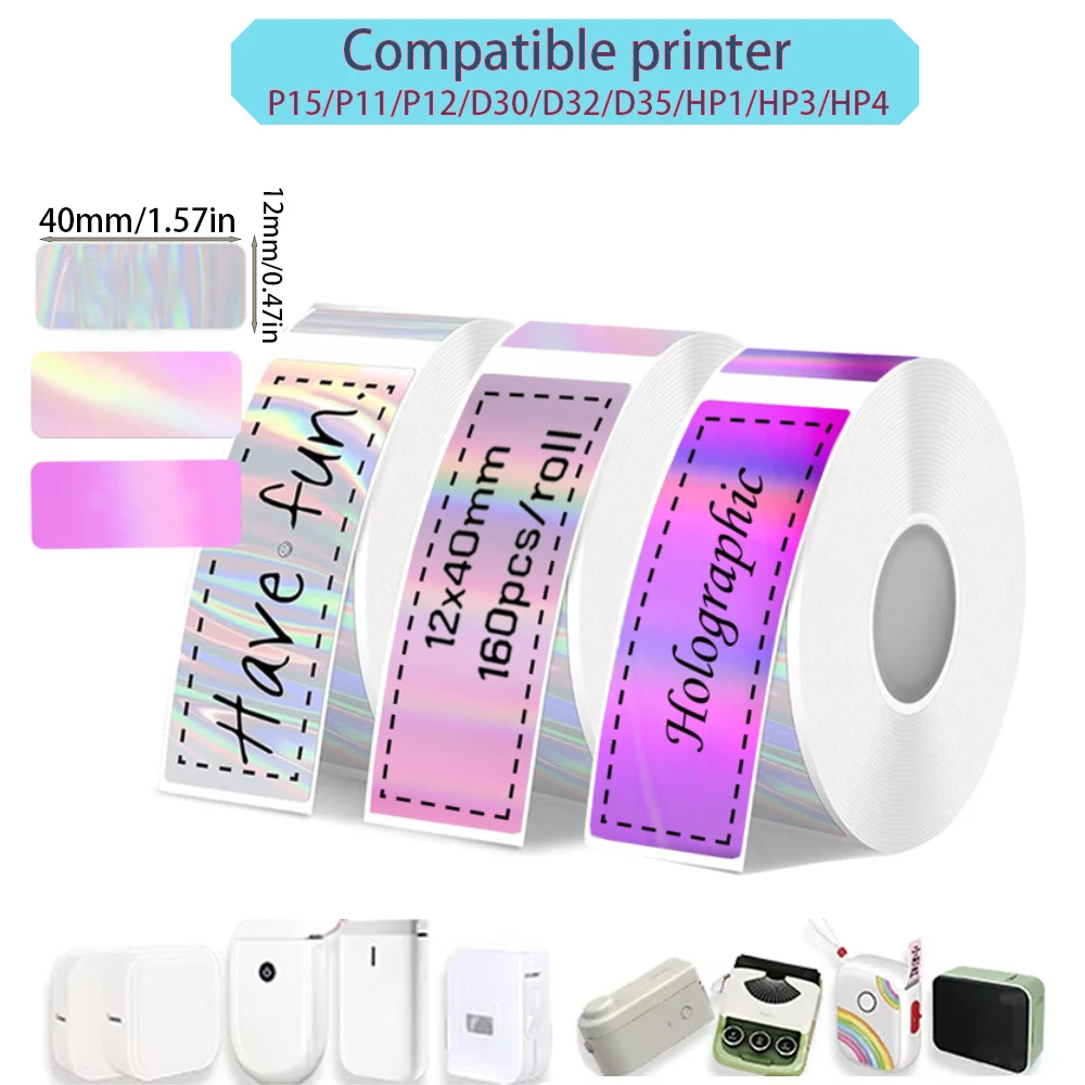 Compatible con P15 P12 P11 D30 Q30S, fabricante de etiquetas, papel de impresora térmica, 12mm x 40mm, 160 uds/rollo de adhesivo, impresión DIY, pegatina impermeable