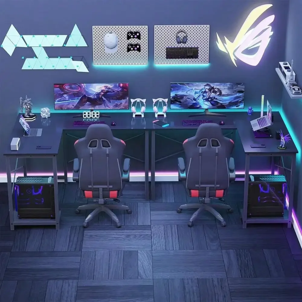 Home Office L Shape Corner Computer Desk Gaming PC Table with CPU Stand Side Bag