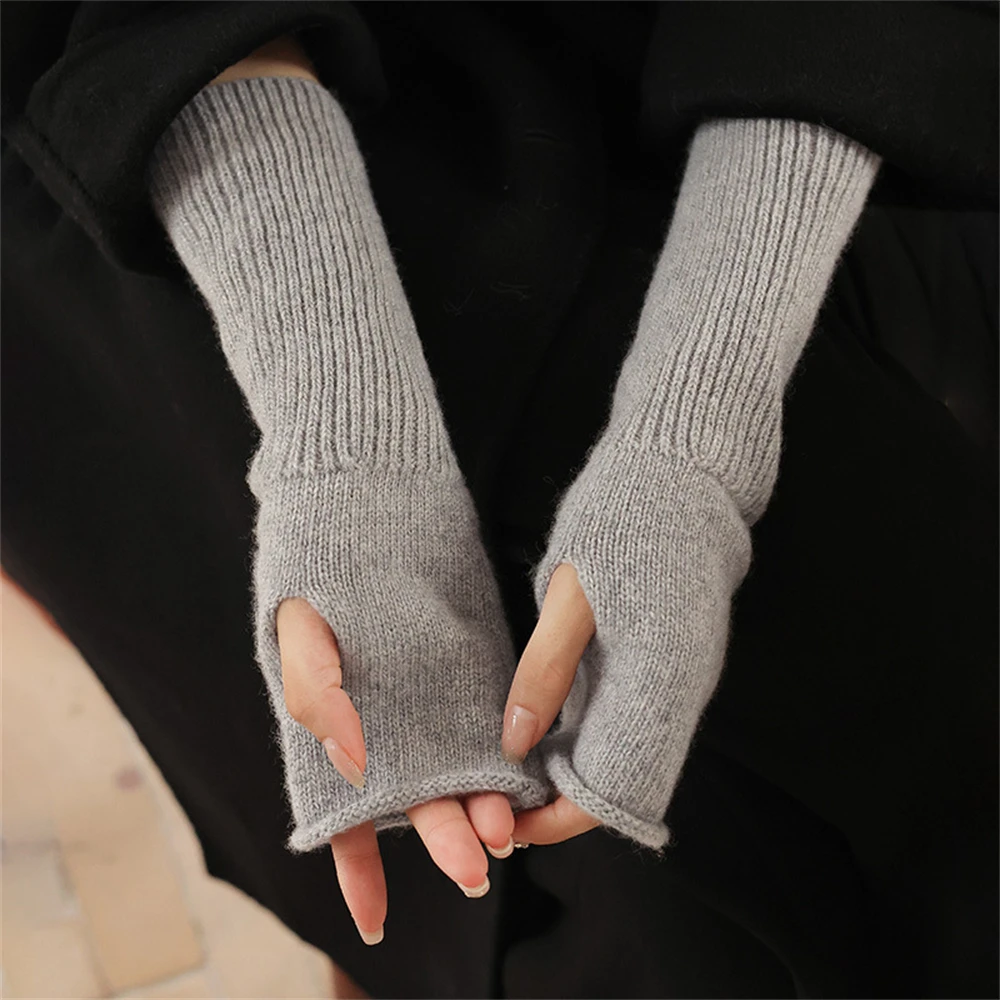 ยาว Fingerless ถุงมือผู้หญิง Mitten ฤดูหนาวแขนอุ่นถักแขนสบายๆสาว Goth เสื้อผ้า Punk Gothic ถุงมือ