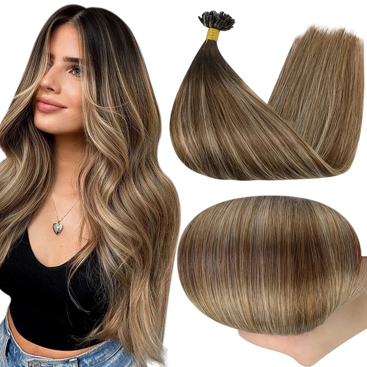 Brilho completo fusão prego u ponta extensões de cabelo balayage cor queratina cola grânulos prebonded extensões de cabelo humano 50g máquina remy
