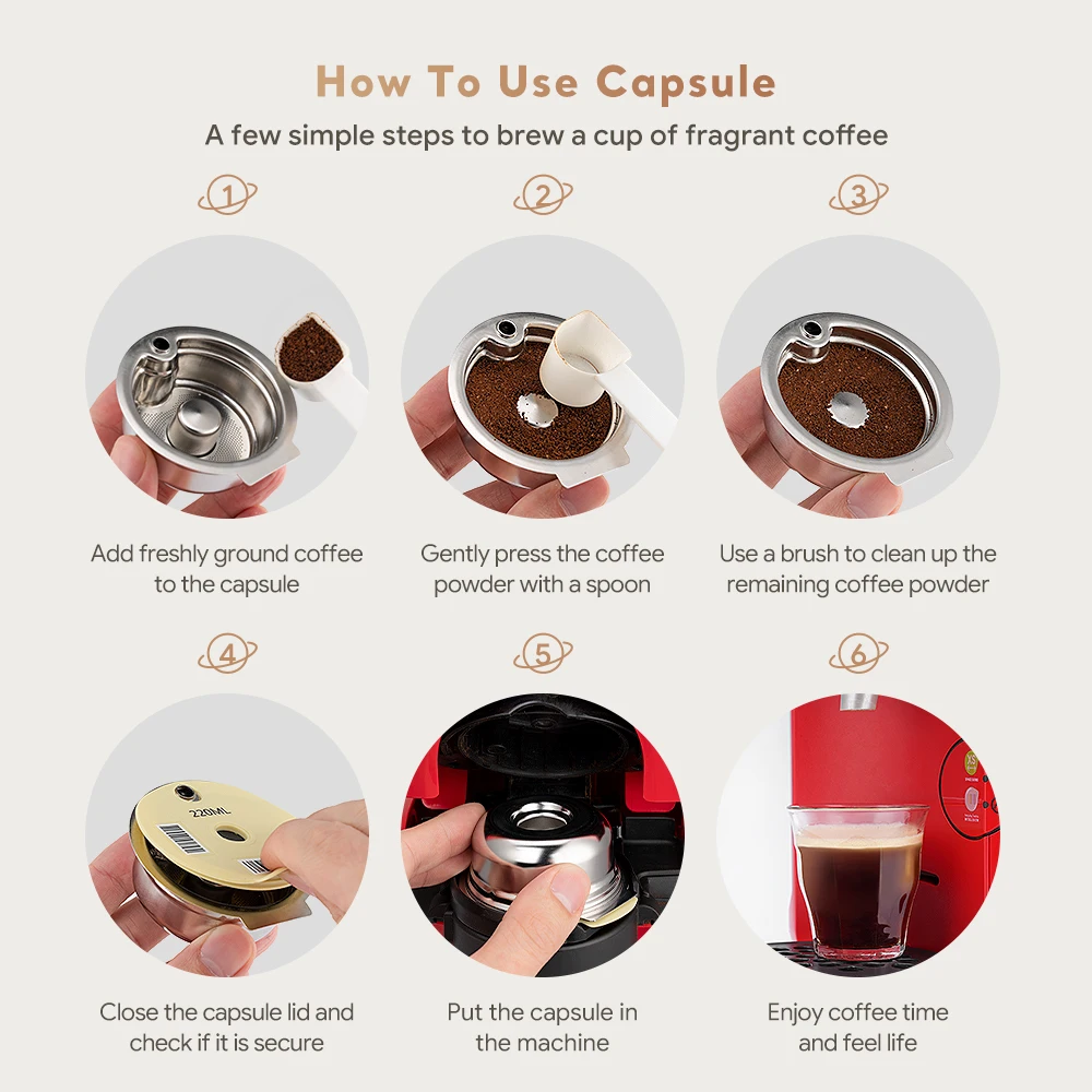 Cápsula de café recargable reutilizable con juego de filtros de tapa de silicona para cafetera Bosch Tassimo Brewer de acero inoxidable